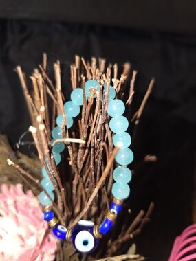 Beaded Bracelet with Blue Evil Eye Charm - Unbranded
